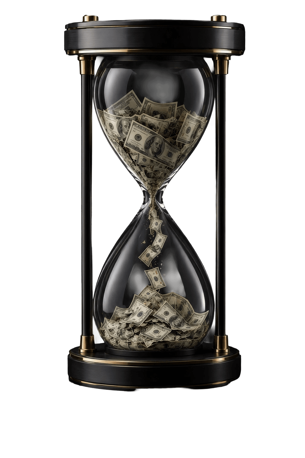Hourglass filled with money representing wasted runway