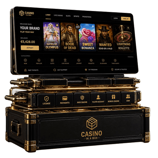 Casino in a Box platform console with player lobby display